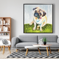 Encadré 48 x 48 - Mignon pug avec rose dans la bouche