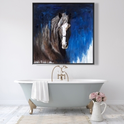 Framed 48 x 48 - Brown horse on blue background