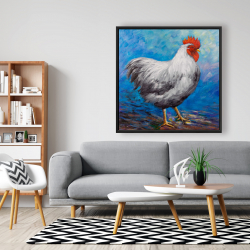 Framed 48 x 48 - Grey rooster