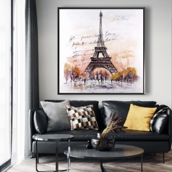 Framed 48 x 48 - Eiffel tower sketch with an handwritten message