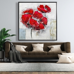 Framed 48 x 48 - Abstract and texturized red flowers