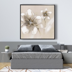 Framed 48 x 48 - Two cream flowers