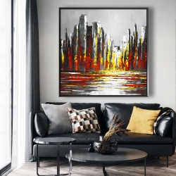 Framed 48 x 48 - Abstract red skyline