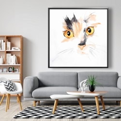 Framed 48 x 48 - Watercolor cat face closeup