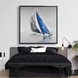 Framed 48 x 48 - Gray and blue boat sailing