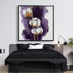 Framed 48 x 48 - Watercolor purple cotton flowers