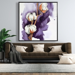 Framed 48 x 48 - Cotton flowers on a purple background