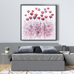 Encadré 48 x 48 - Fleurs rose avec éclats de peinture