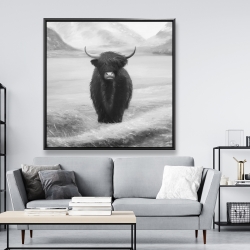 Framed 48 x 48 - Monochrome highland cow