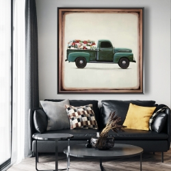 Framed 48 x 48 - Flowers farm truck