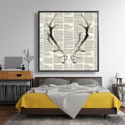 Framed 48 x 48 - Deer horns on newspaper