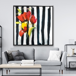 Framed 48 x 48 - Red flowers on stripes