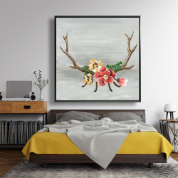 Framed 48 x 48 - Deer horns with flowers