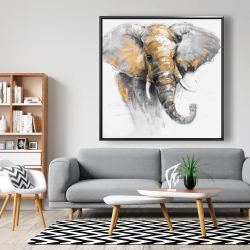 Framed 48 x 48 - Beautiful golden elephant