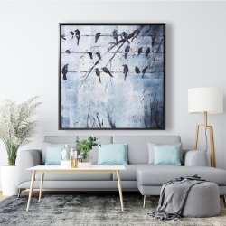 Framed 48 x 48 - Abstract birds on electric wire