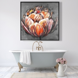 Framed 48 x 48 - Double and abstract orange tulip
