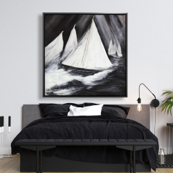 Framed 48 x 48 - Grayscale boats in a storm