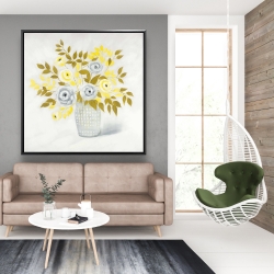 Framed 48 x 48 - Blue and yellow flowers in a vase