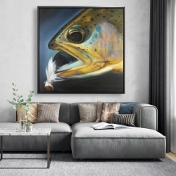 Framed 48 x 48 - Golden trout with fly fishing flie