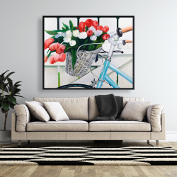 Framed 48 x 60 - Bicycle with tulips flowers in basket