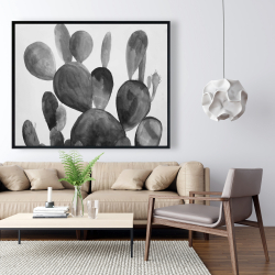 Encadré 48 x 60 - Cactus rond en tons de gris