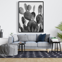 Encadré 48 x 60 - Cactus rond en tons de gris