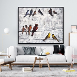 Framed 48 x 60 - Colorful birds on branches