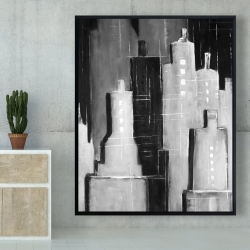 Framed 48 x 60 - Abstract black and white cityscape