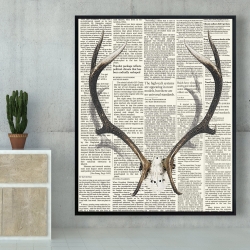 Framed 48 x 60 - Deer horns with newspaper