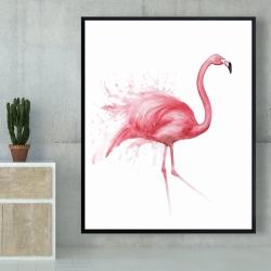 Framed 48 x 60 - Pink flamingo watercolor