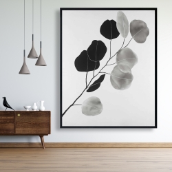 Framed 48 x 60 - Grayscale branch with round shape leaves
