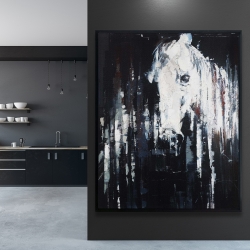 Framed 48 x 60 - Abstract horse on black background