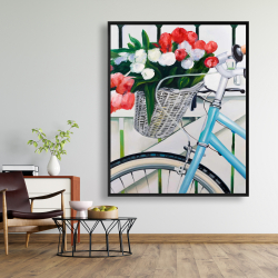 Framed 48 x 60 - Bicycle with tulips flowers in basket