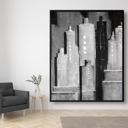 Framed 48 x 60 - Abstract black and white buildings