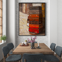Framed 48 x 60 - Old traveling suitcases