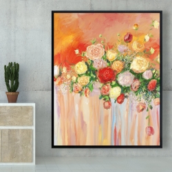 Framed 48 x 60 - Bouquet of multicolor abstract flowers