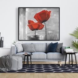 Framed 48 x 60 - Two red flowers on a grayscale background