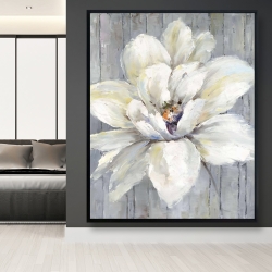 Framed 48 x 60 - White flower on wood