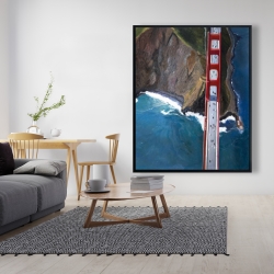 Framed 48 x 60 - Overhead view of the golden gate and mountains