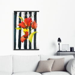 Magnetic 20 x 30 - Flowers on black and white stripes