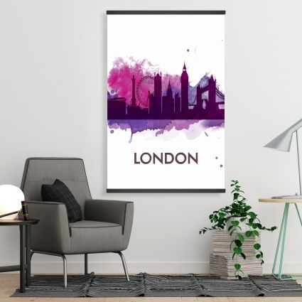 Purple silhouette of london