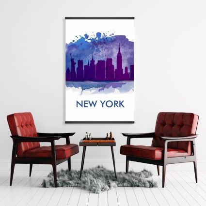 Blue silhouette of new york city