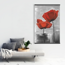 Magnetic 28 x 42 - Two red flowers on a grayscale background