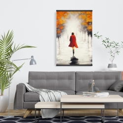 Magnetic 20 x 30 - Woman with a red coat by fall