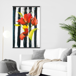 Magnetic 28 x 42 - Flowers on black and white stripes