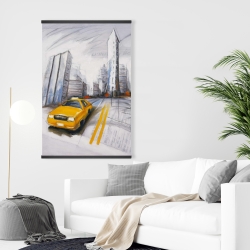 Magnetic 28 x 42 - Yellow taxi and city sketch