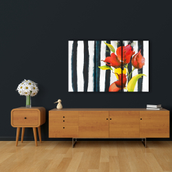 Canvas 24 x 36 - Flowers on black and white stripes