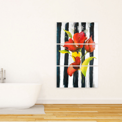 Canvas 24 x 36 - Flowers on black and white stripes