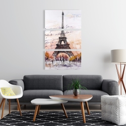 Canvas 24 x 36 - Eiffel tower sketch with an handwritten message