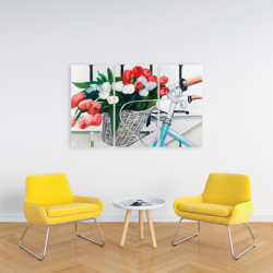 Canvas 24 x 36 - Bicycle with tulips flowers in basket